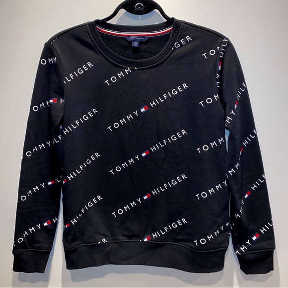 Tommy Hilfiger Black Logo Print Crew neck sweater extra small XS - Picture 1 of 2
